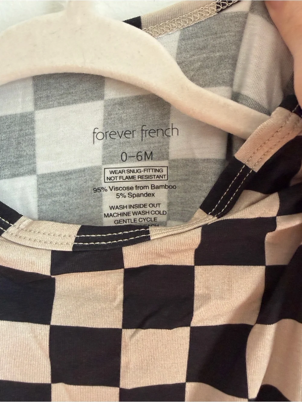 Forever French Black and Cream Checker baby knit onesie